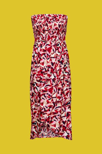 Gesmoktes Mini-Schlauchkleid mit Blumenmuster, DARK RED, overview