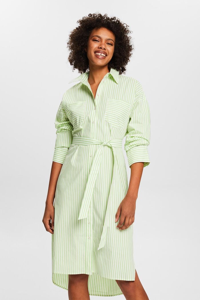 Robe-chemise en popeline rayée, GREEN, detail image number 0
