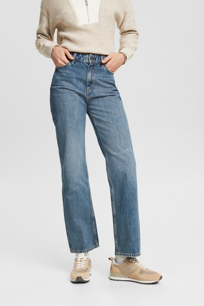 Retro-Jeans mit gerader Passform und hohem Bund, BLUE MEDIUM WASHED, detail image number 0