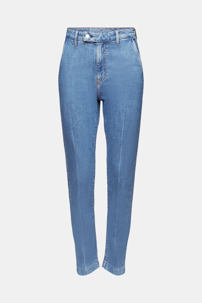 Schmal geschnittene Jeans mit hohem Bund, BLUE LIGHT WASHED, detail image number 6