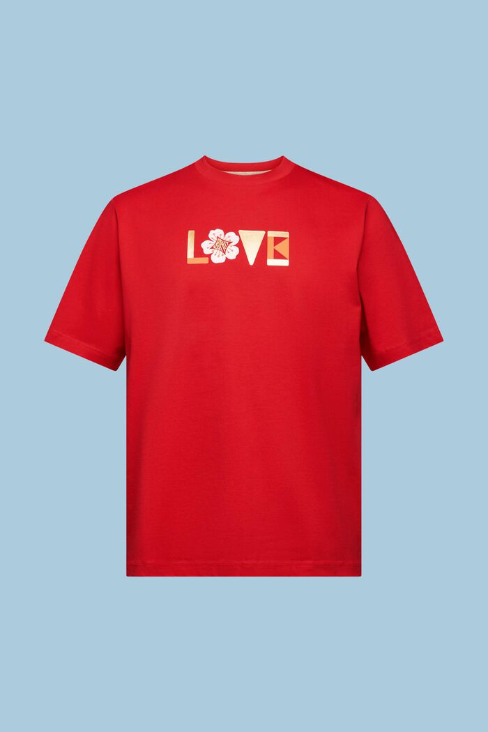 Unisex-T-Shirt aus Pima-Baumwolle mit Print, DARK RED, detail image number 6