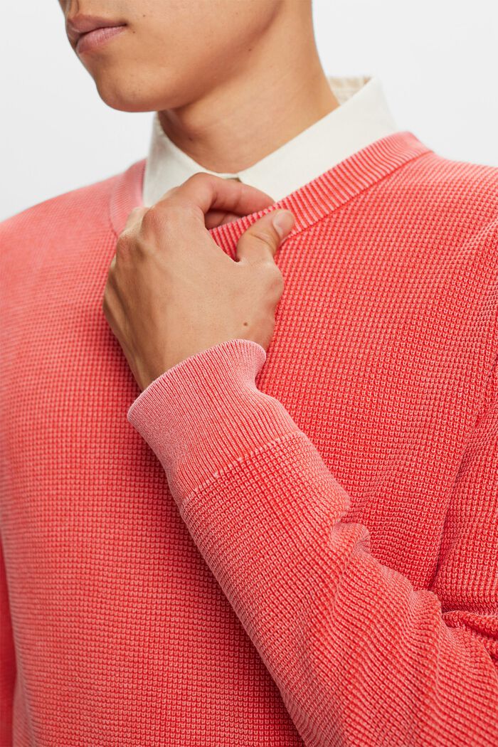 Pull basique col ras-du-cou, 100 % coton, CORAL RED, detail image number 1