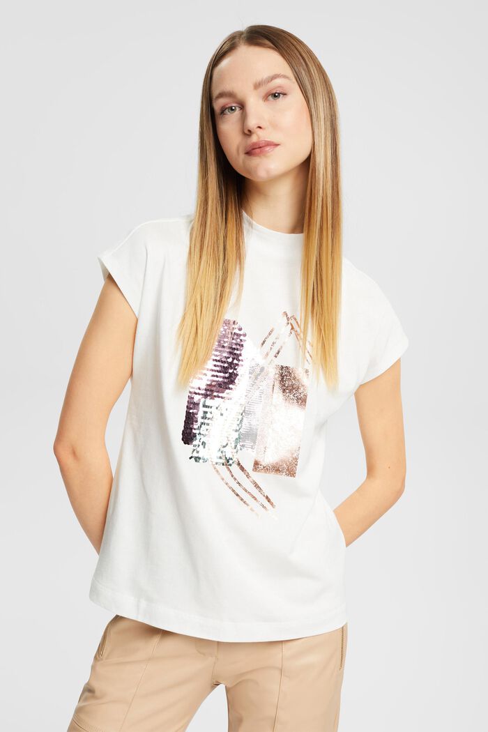 T-shirt orné d’une application de paillettes, TENCEL™, OFF WHITE, detail image number 0