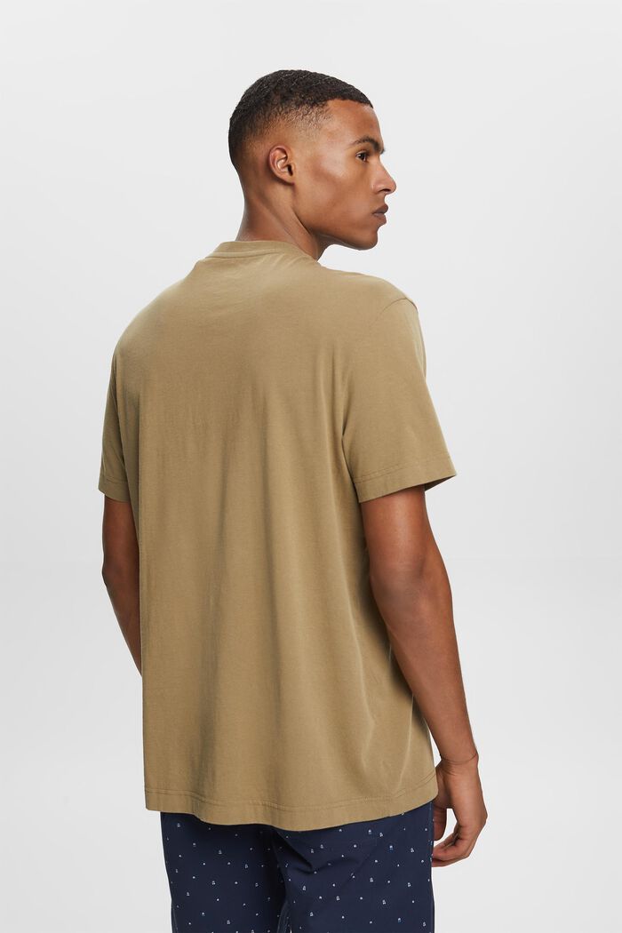T-shirt col tunisien, 100 % coton, KHAKI GREEN, detail image number 3