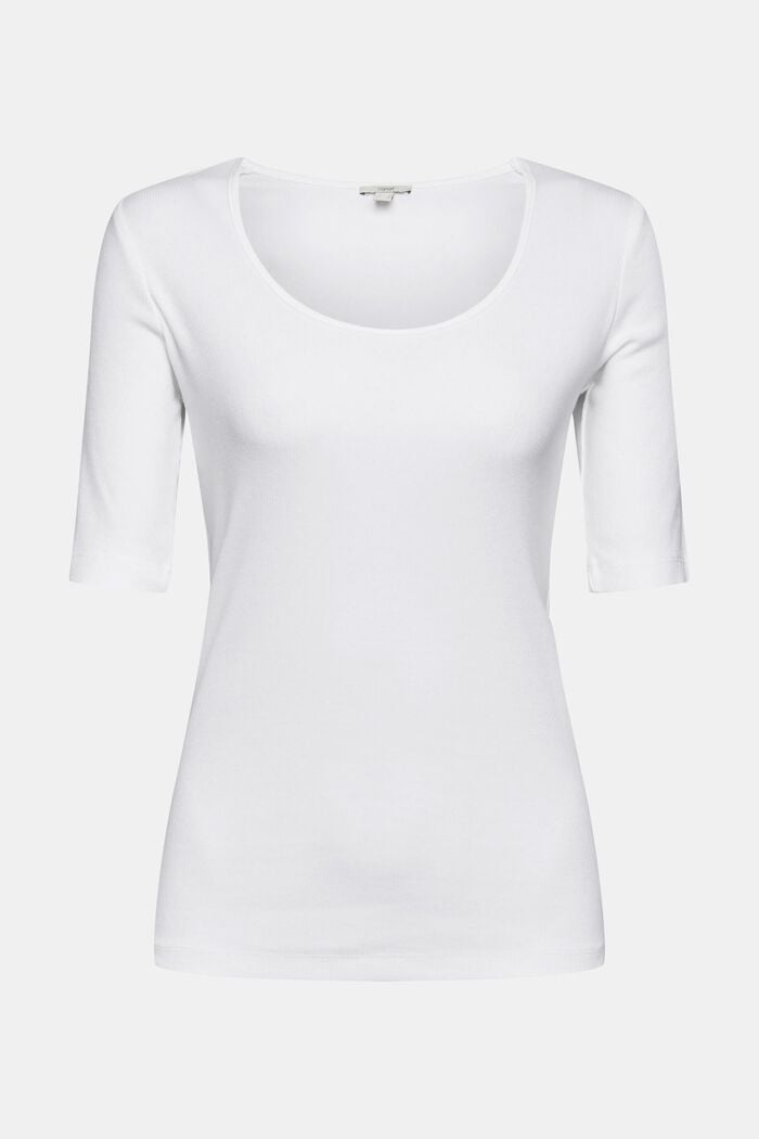 T-shirt finement côtelé, mélange de coton biologique, WHITE, overview