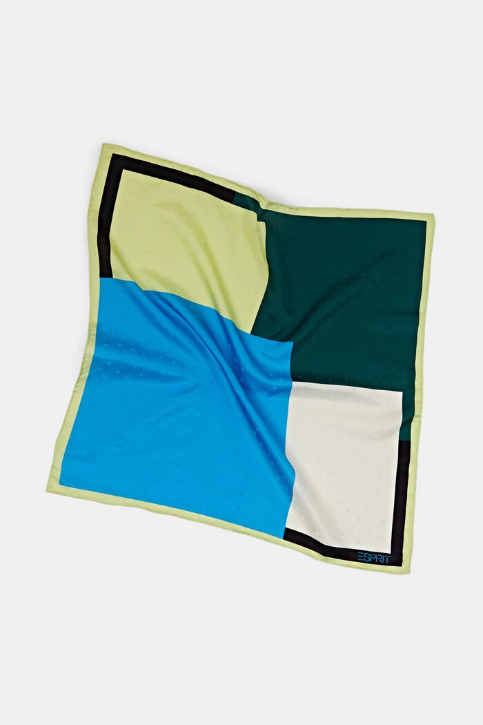 Bandana carré imprimé en soie mélangée, GREEN, detail image number 1