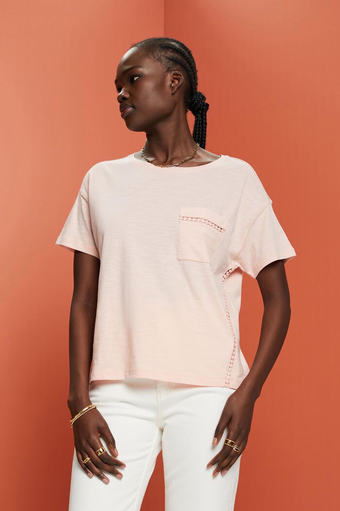 T-Shirt mit Spitzenbändern, 100 % Baumwolle, PASTEL PINK, detail image number 0