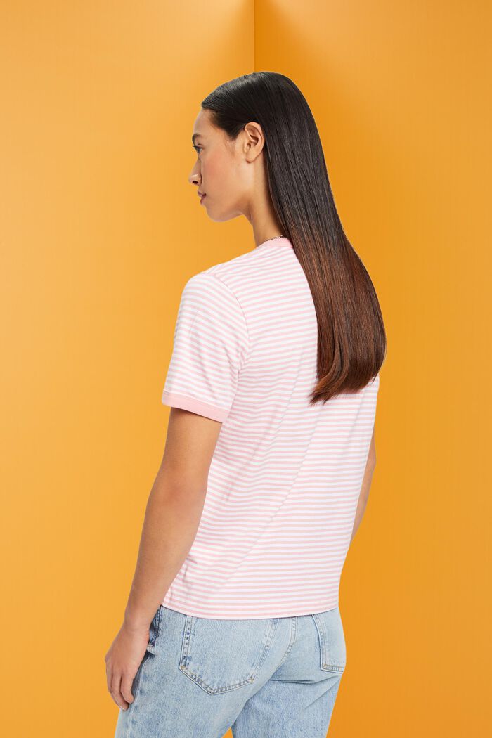 T-shirt rayé en coton animé d’un motif brodé, PINK, detail image number 3