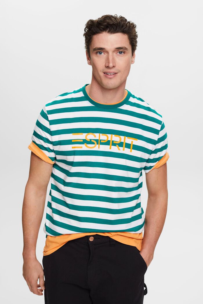 Gestreiftes Baumwoll-T-Shirt, EMERALD GREEN, detail image number 0