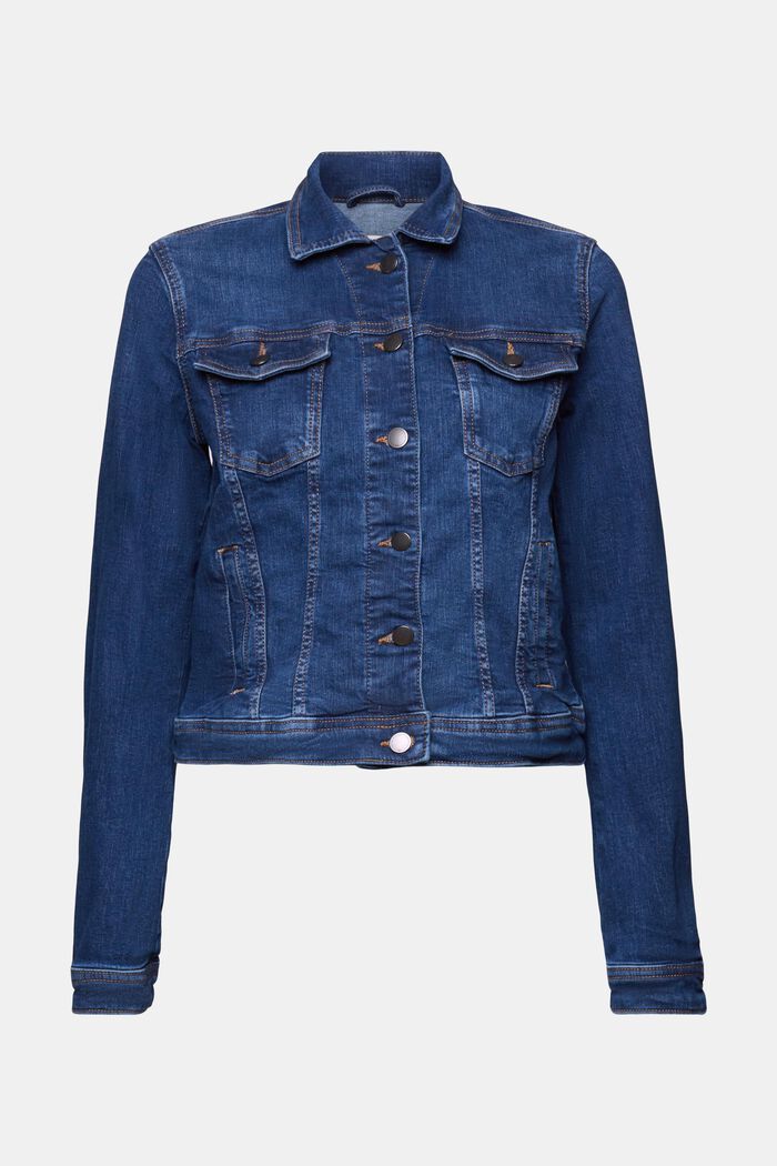 Veste en jean au look usé, coton biologique, BLUE DARK WASHED, detail image number 6