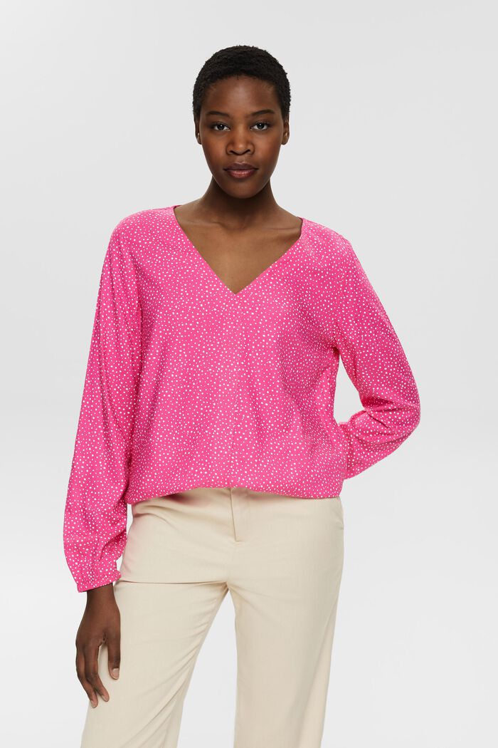 Bluse mit Muster, LENZING™ ECOVERO™, PINK FUCHSIA, detail image number 0