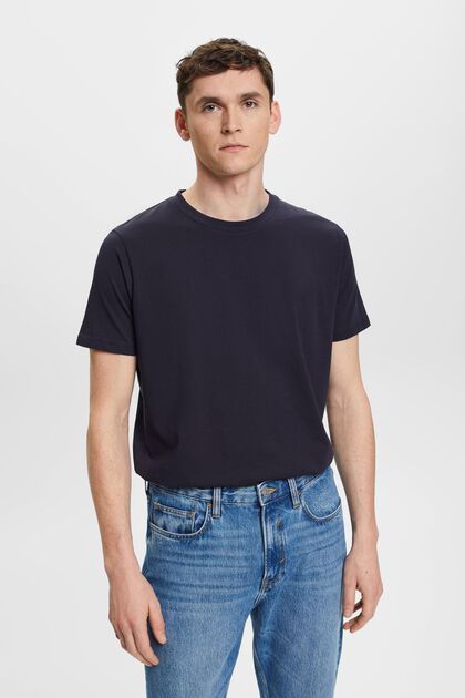 T-shirt à col ras du cou en pur coton, NAVY, overview