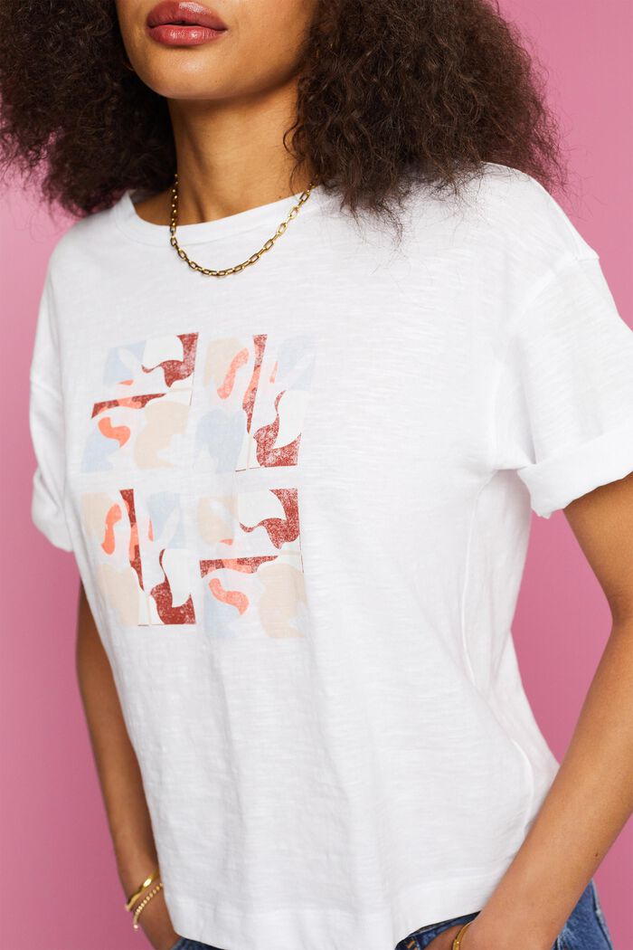 T-shirt à imprimé sur le devant, 100 % coton, WHITE, detail image number 2