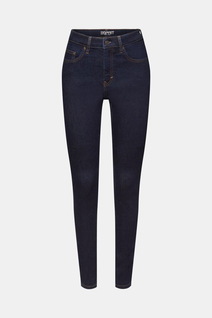 Enge Jeans mit hohem Bund aus Baumwollstretch, BLUE RINSE, detail image number 7