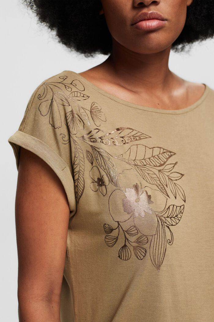 Shirt mit Metallic-Print, LENZING™ ECOVERO™, KHAKI GREEN, detail image number 0