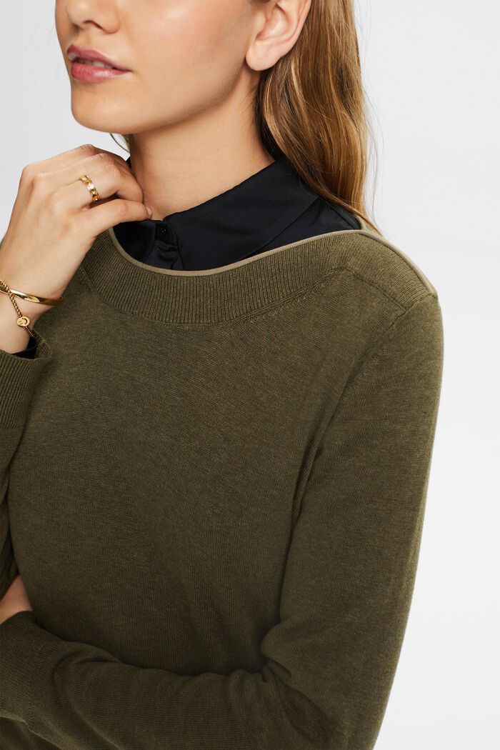 Pull-over à col bateau, KHAKI GREEN, detail image number 2