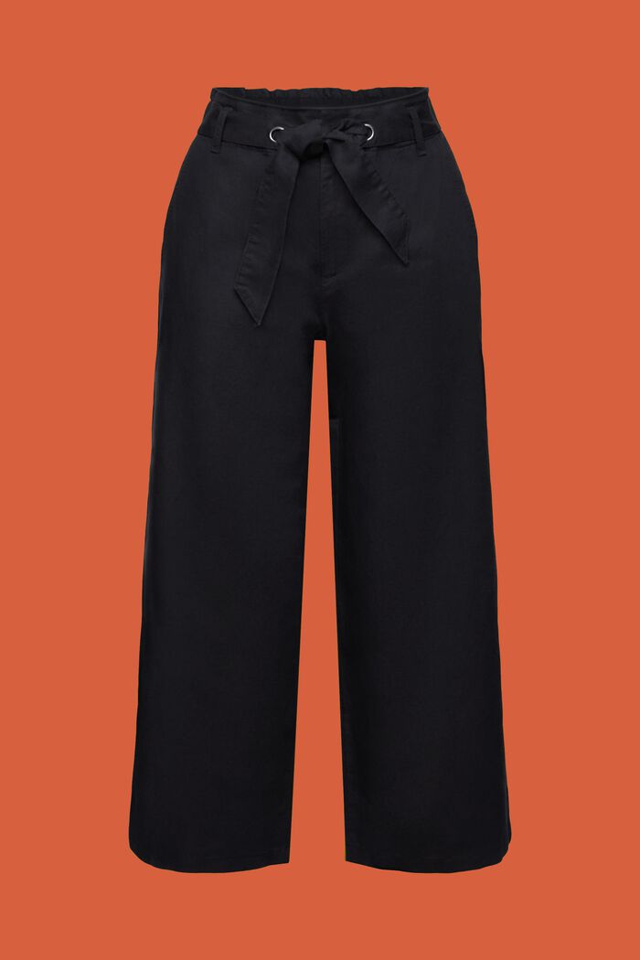 Jupe-culotte en coton et lin dotée d’une ceinture à nouer, BLACK, detail image number 7