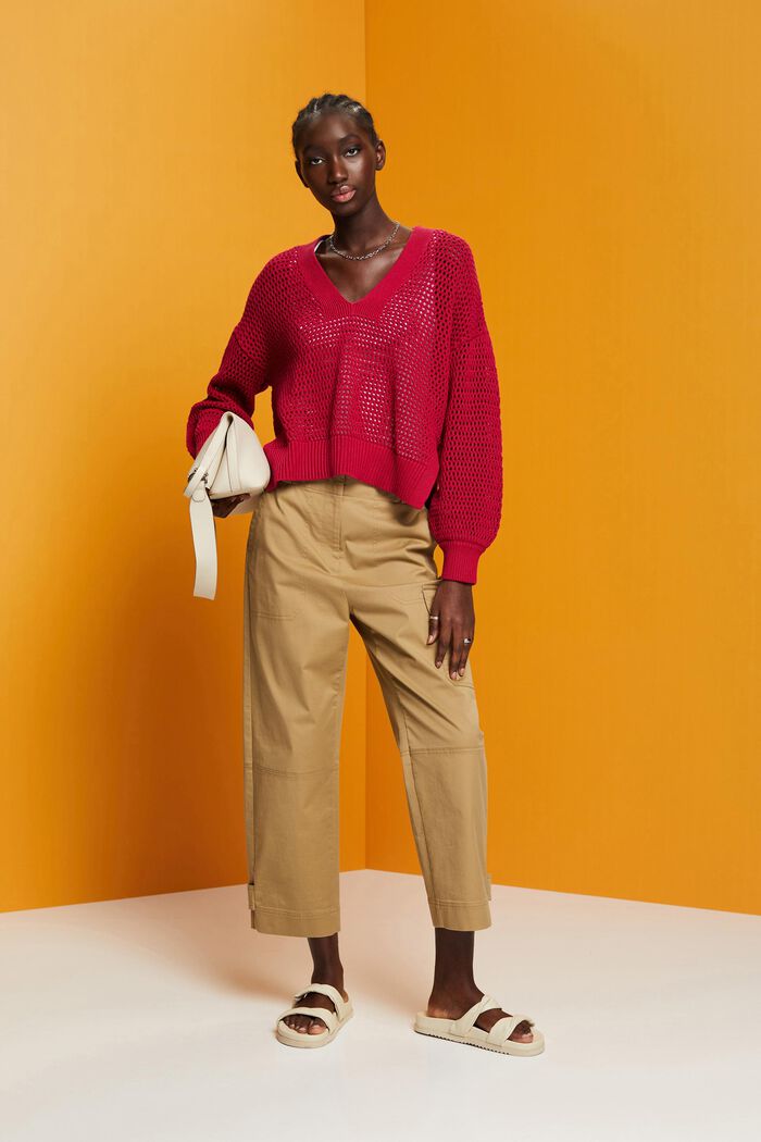 V-Ausschnitt-Pullover aus nachhaltiger Baumwollle, DARK PINK, detail image number 1