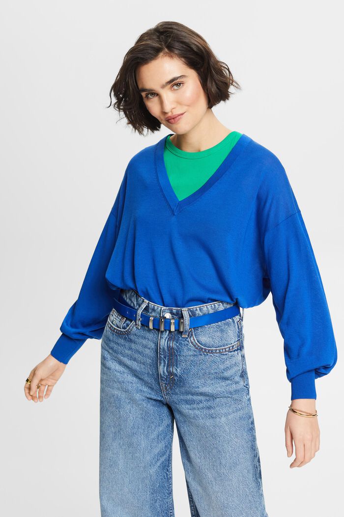 Pullover mit V-Ausschnitt, BRIGHT BLUE, detail image number 0