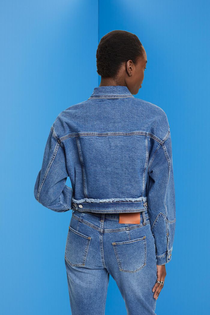 Veste en jean courte effrangée, BLUE DARK WASHED, detail image number 3