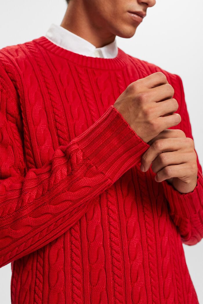 Pull-over en coton en maille torsadée, DARK RED, detail image number 1