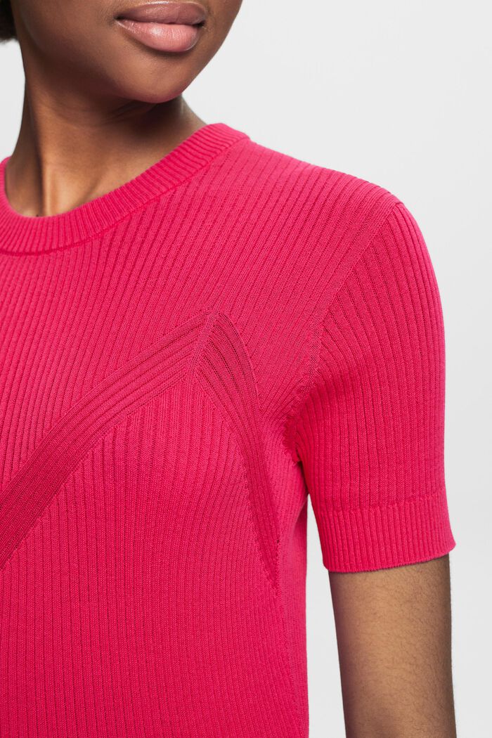 Pull à manches courtes sans couture, PINK FUCHSIA, detail image number 3