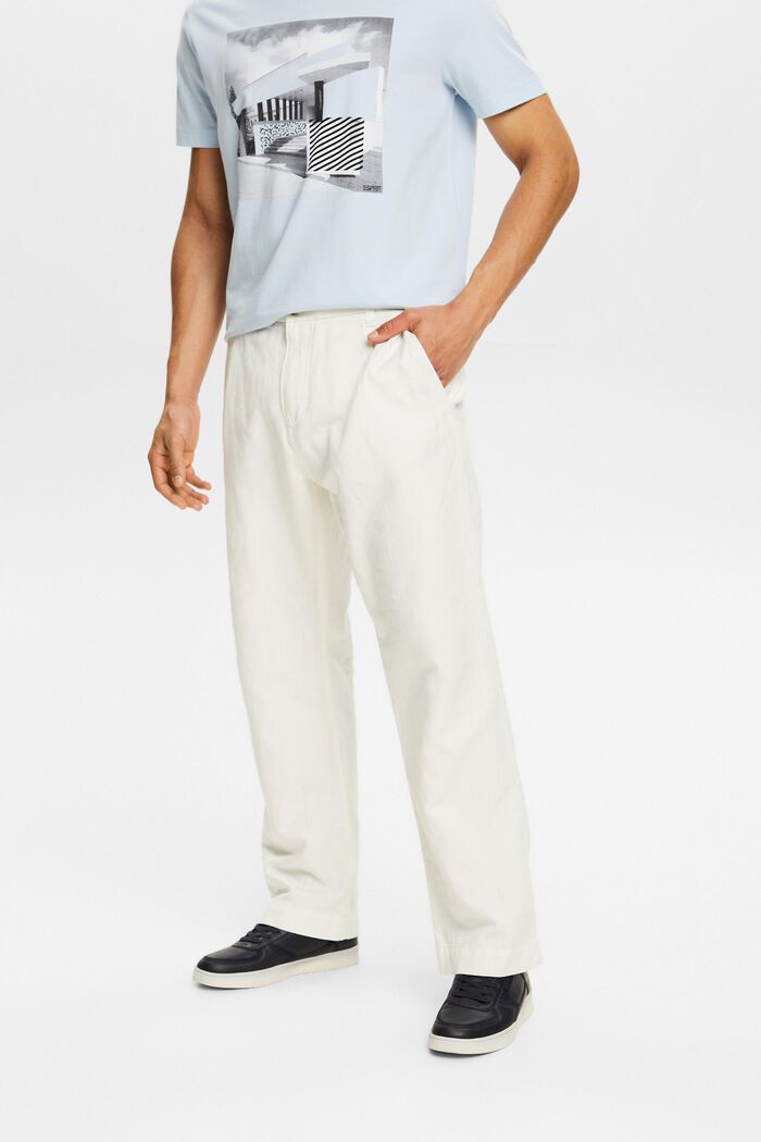 Pantalon de coupe droite en lin et coton, OFF WHITE, detail image number 0