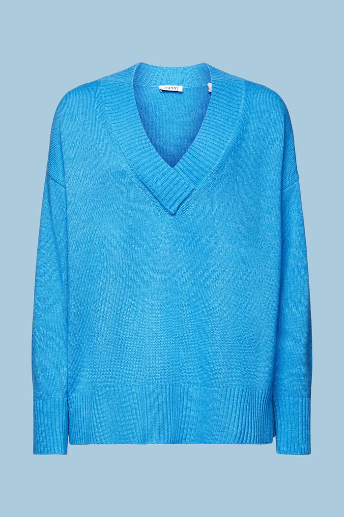 Pull-over à col V en mélange de laine et cachemire, BLUE, detail image number 6