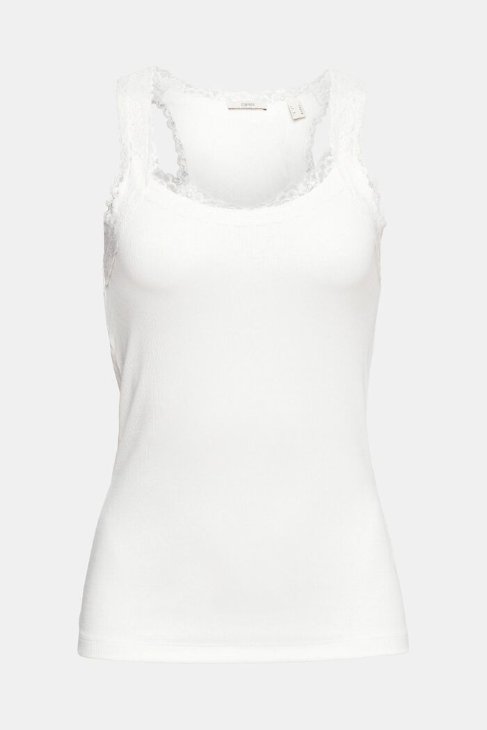 T-shirt sans manches à bordures en dentelle, OFF WHITE, detail image number 2