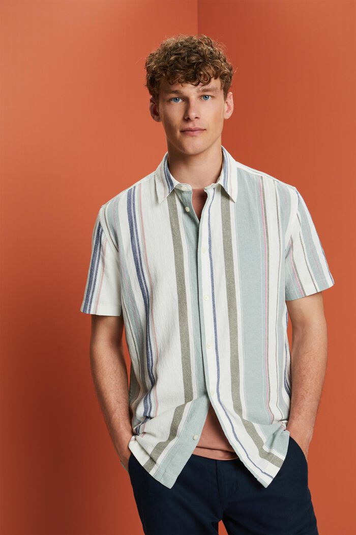 Kurzarm-Hemd mit Streifen, 100% Baumwolle, DUSTY GREEN, detail image number 0