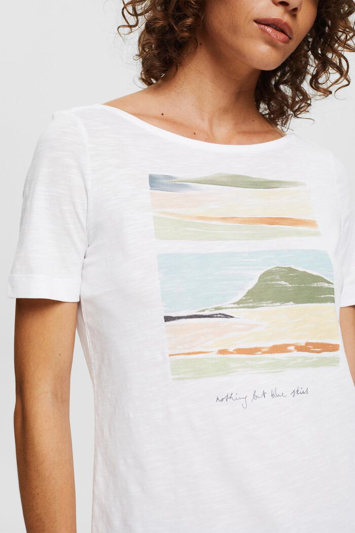 T-Shirt mit U-Boot-Ausschnitt und Print, WHITE, detail image number 2