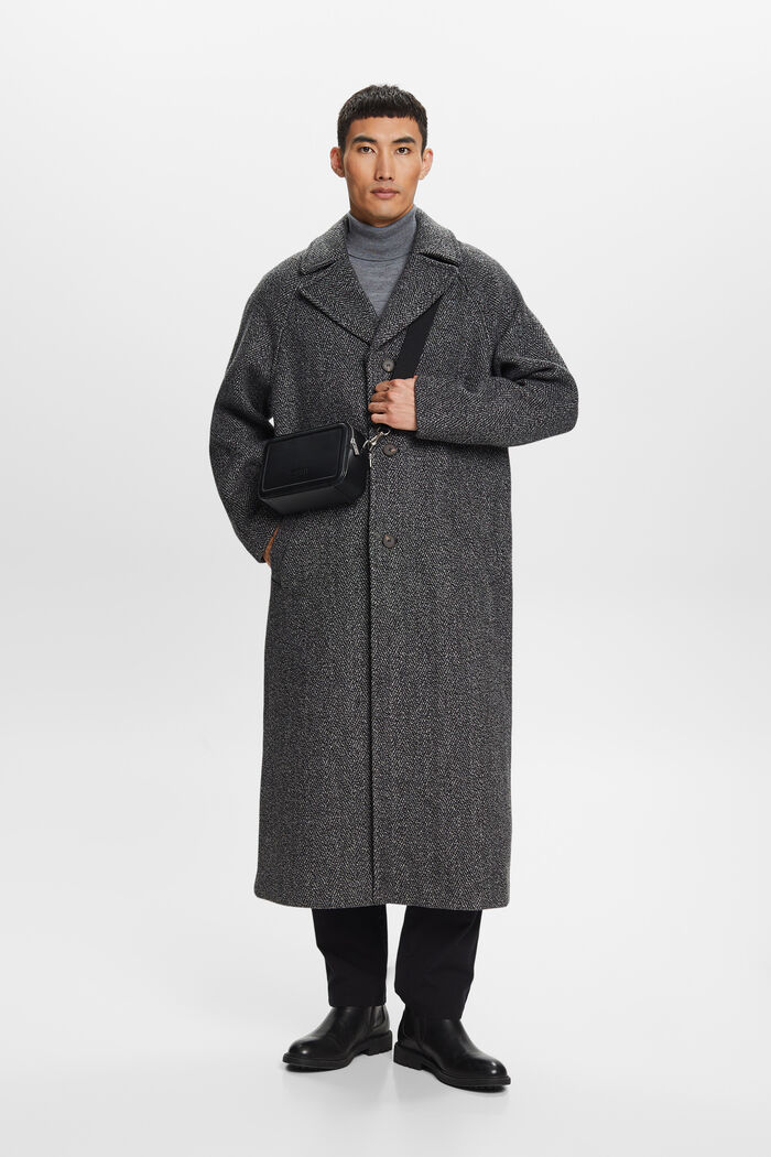 Manteau en laine mélangée à chevrons, BLACK, detail image number 4