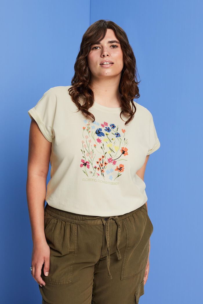 CURVY T-Shirt mit Print vorne, 100 % Baumwolle, ICE, detail image number 0