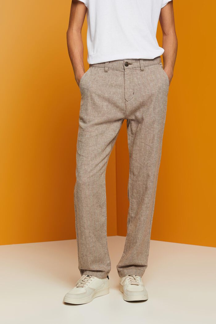 Pantalon à chevrons en mélange de coton et de lin, DARK BROWN, detail image number 0