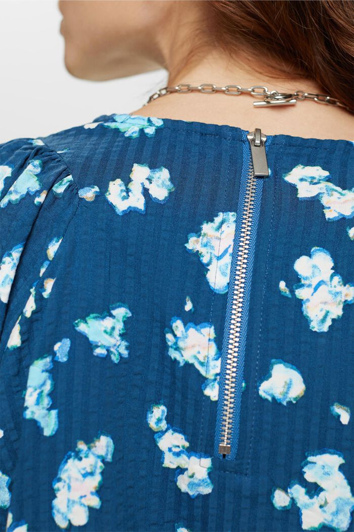 Bluse aus floralem Seersucker, PETROL BLUE, detail image number 4