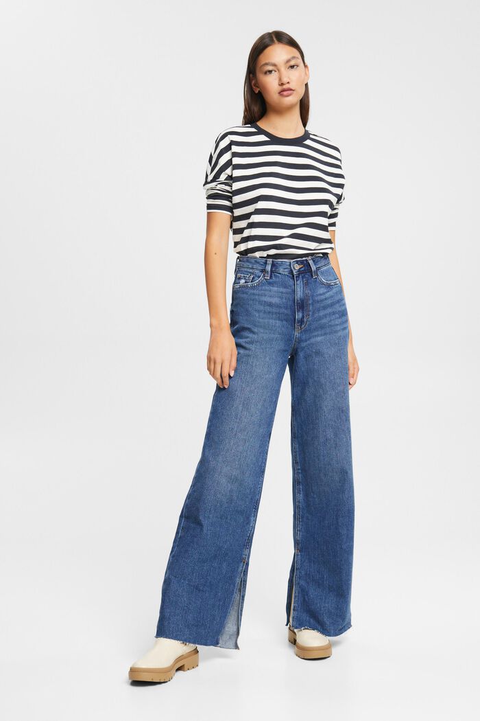Jeans mit weitem Bein, 100 % Baumwolle, BLUE DARK WASHED, overview