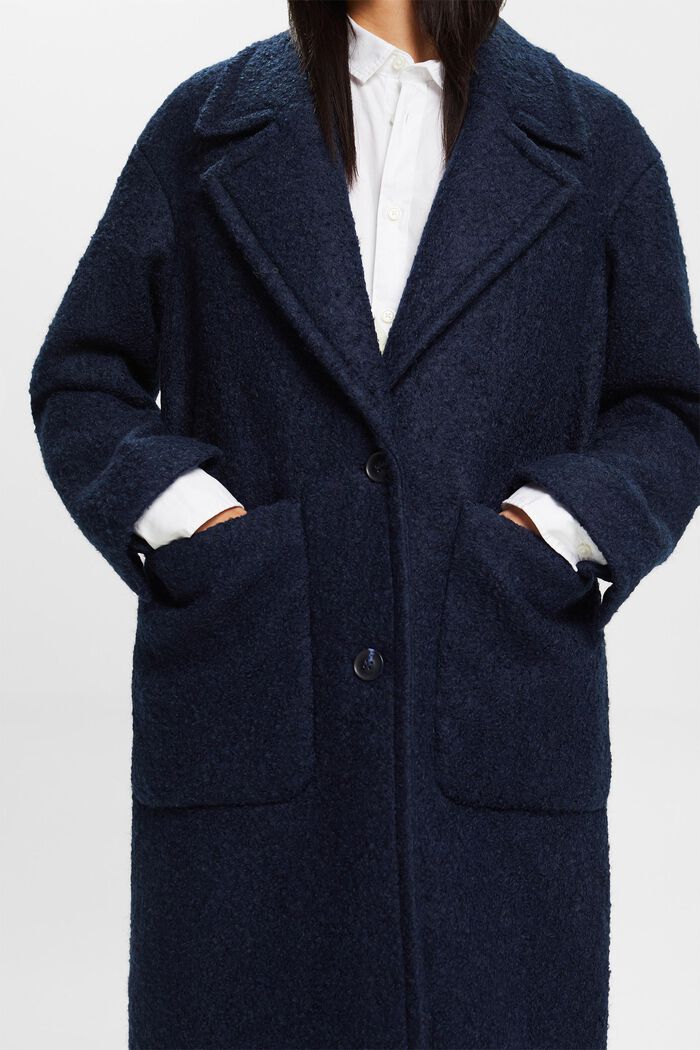 Manteau en laine bouclée mélangée, NAVY, detail image number 2