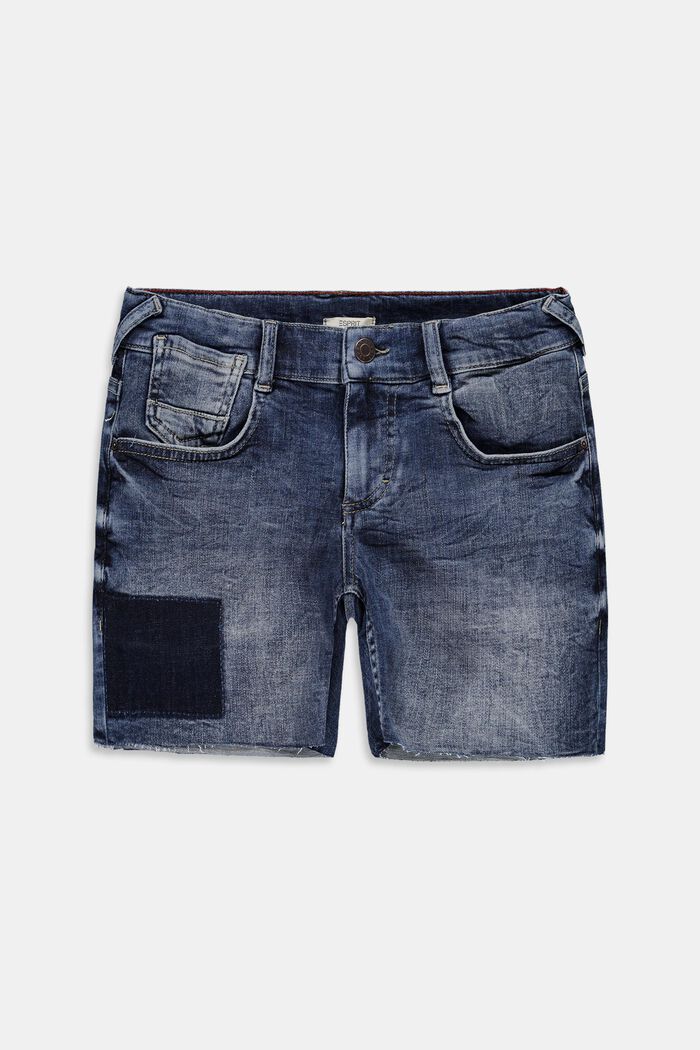 Short en jean au look usé à taille ajustable, BLUE MEDIUM WASHED, overview