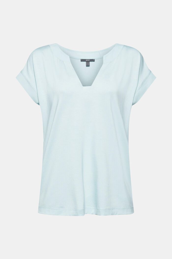 T-Shirt mit Lyocell und Chiffon-Details, LIGHT TURQUOISE, detail image number 0
