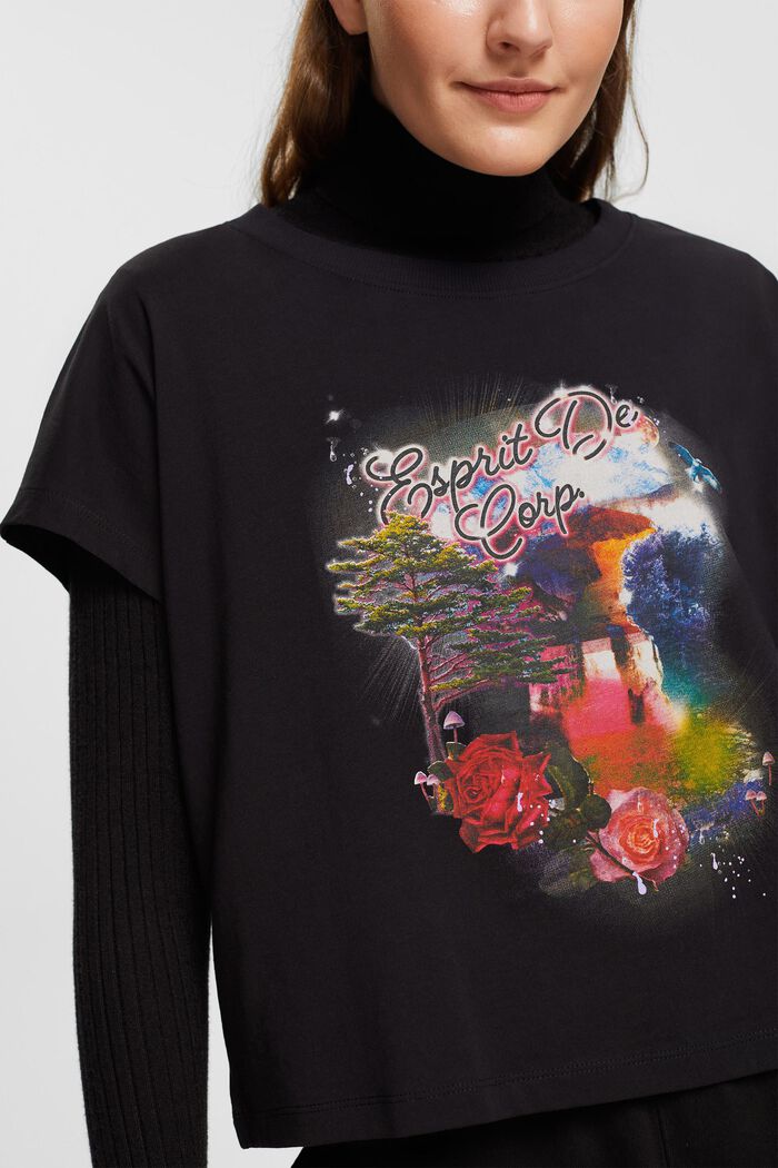 T-Shirt mit Print, 100 % Baumwolle, BLACK, detail image number 2