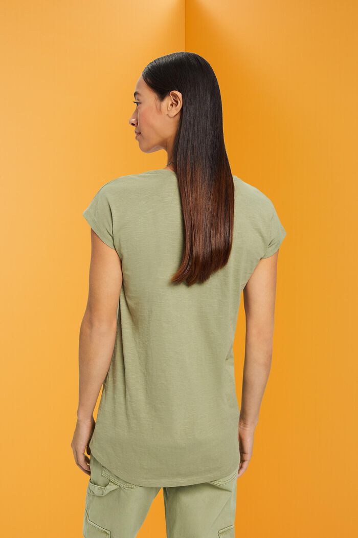 Baumwoll-T-Shirt mit U-Ausschnitt, LIGHT KHAKI, detail image number 3