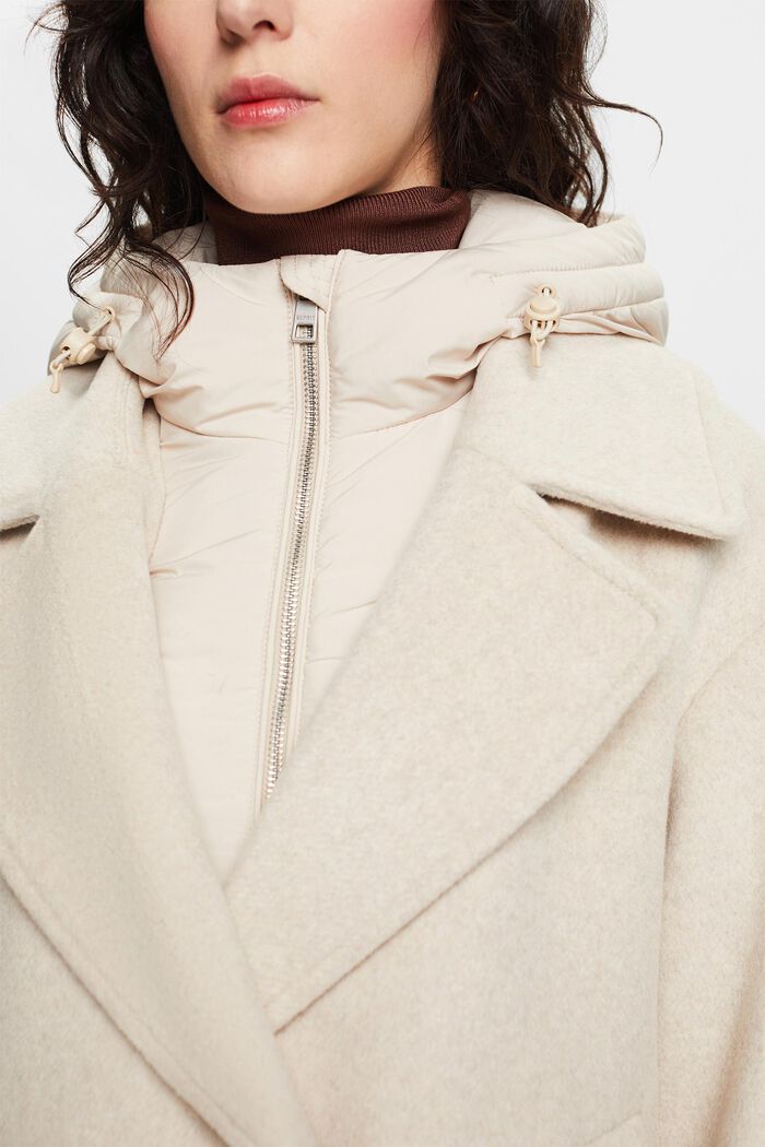 Manteau rembourré en laine mélangée, à capuche amovible, ICE, detail image number 2