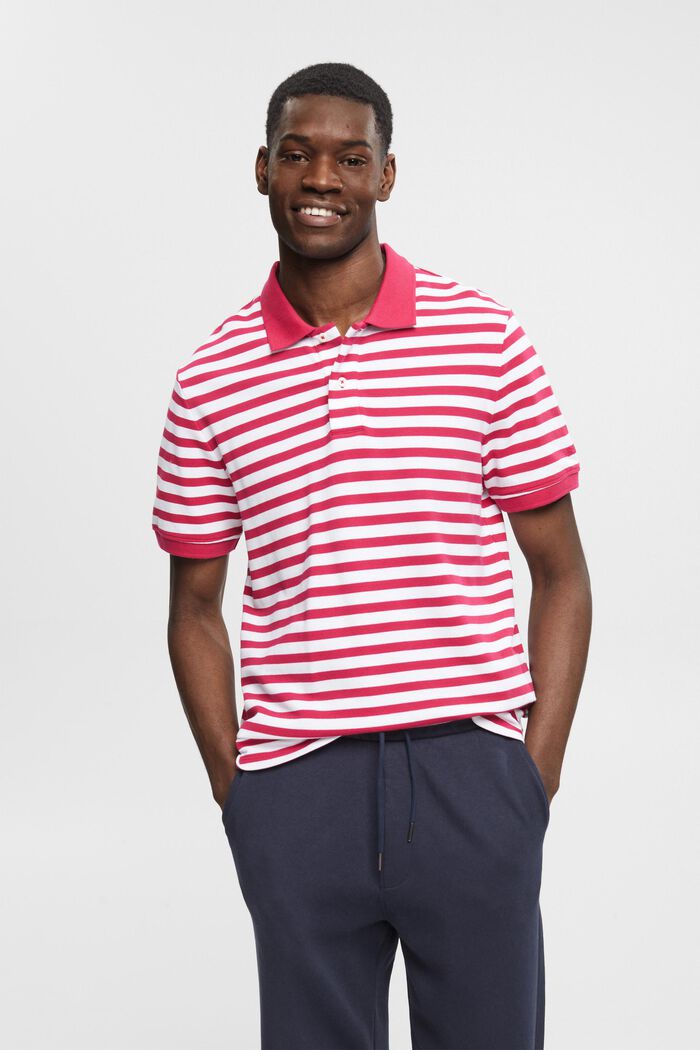 Polo rayé coupe Slim Fit, DARK PINK, detail image number 0