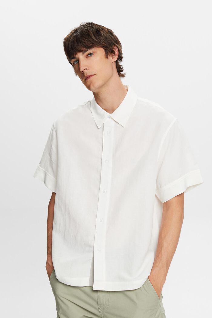 Chemise à manches courtes, lin mélangé, WHITE, detail image number 0
