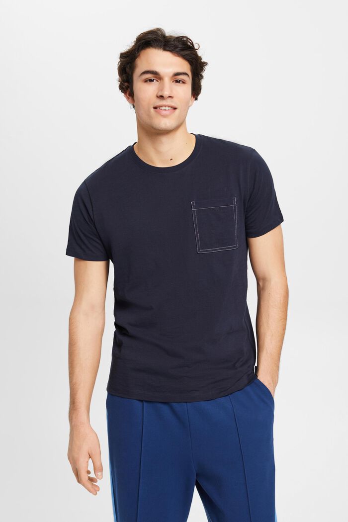 Baumwoll-T-Shirt mit Brusttasche, NAVY, detail image number 0