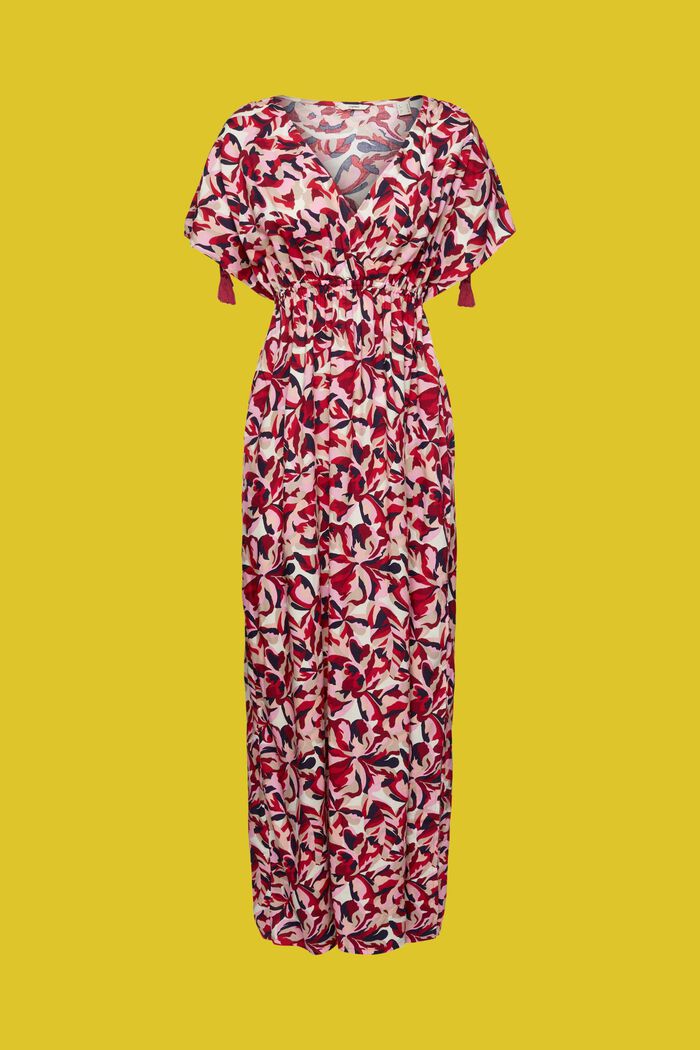 Longue robe de plage à motif floral, DARK RED, detail image number 5