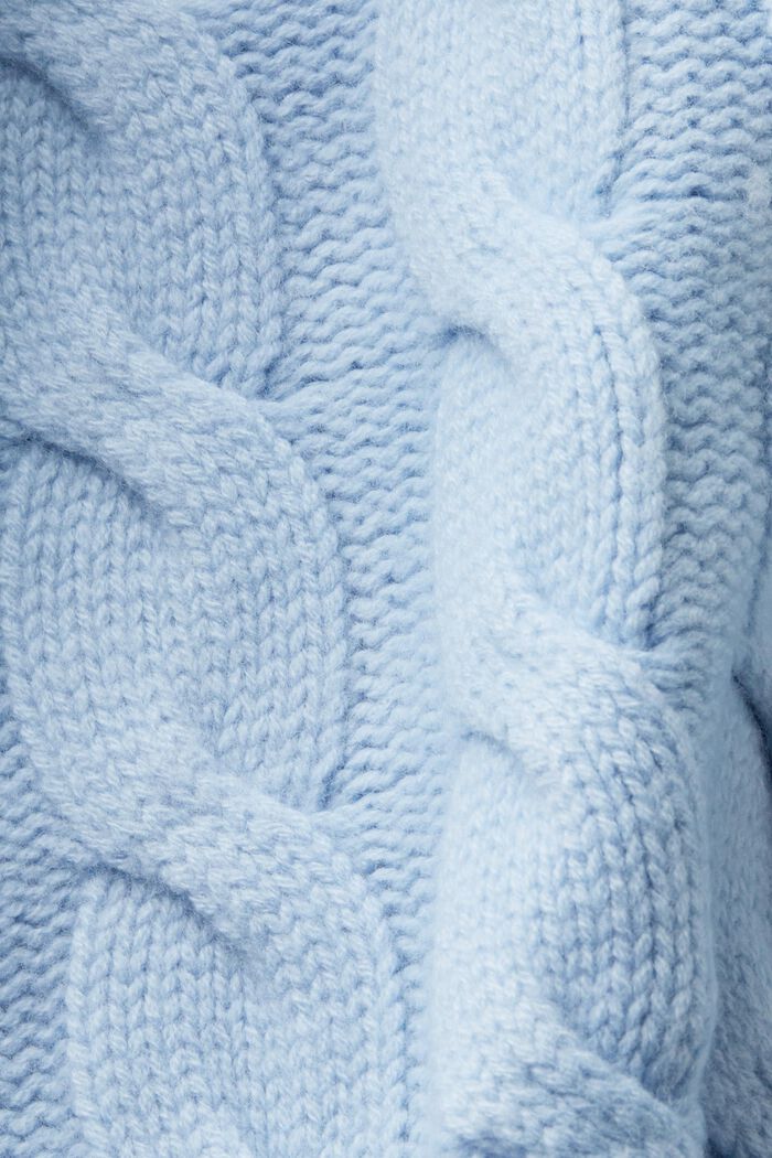 Pull à col châle en laine à maille torsadée, LIGHT BLUE LAVENDER, detail image number 6