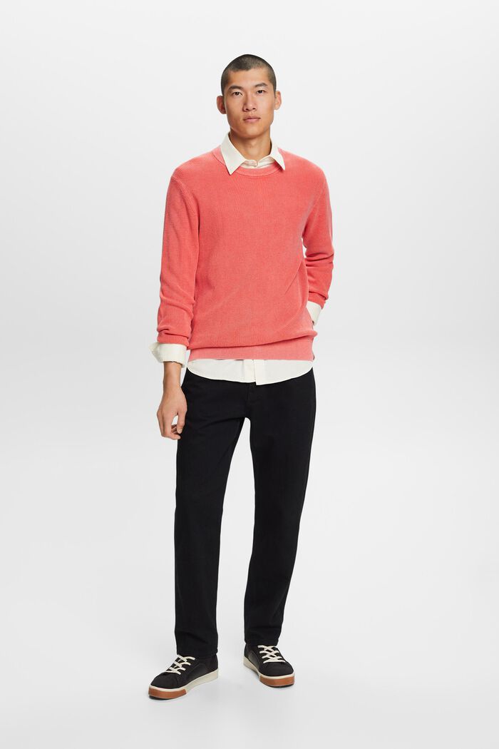 Pullover mit Rundhalsausschnitt, 100 % Baumwolle, CORAL RED, detail image number 0