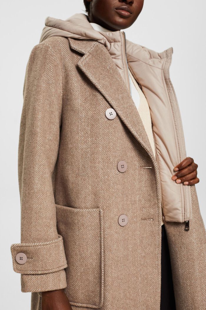 Mantel aus Wollmix mit abnehmbarer Kapuze, LIGHT TAUPE, detail image number 2