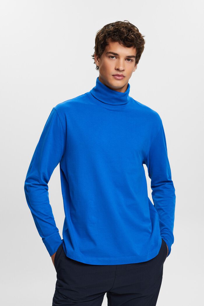 T-shirt à manches longues et col cheminée en coton, BRIGHT BLUE, detail image number 1